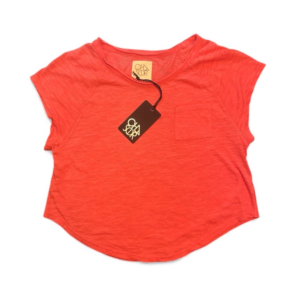 Chaser Red Slub Jersey Cropped Short Sleeve T shirt with Pocket